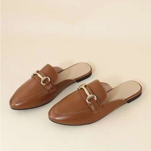 Brown Slip-On Loafers with Gold Buckle